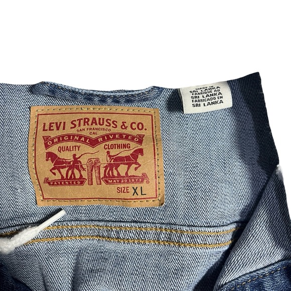 Levi Strauss Co Denim Hooded Jacket Women's XL Blue Gray Sleeve Combo - Picture 2 of 4
